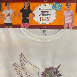 Member Mark Wonder Nation Girls’ Set of 3 Unicorn Tee - White black and striped